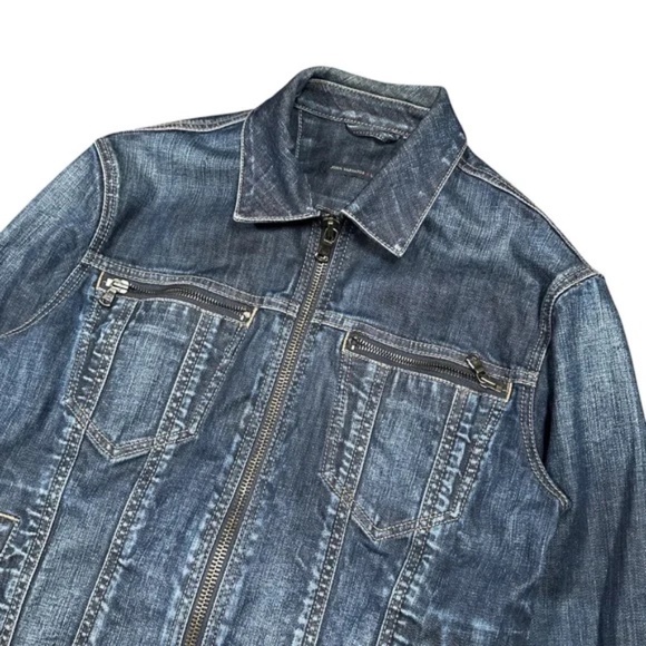 John Varvatos Distressed Blue Denim slim ZipperJacket Small - Picture 5 of 8